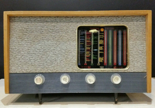 Pye P445U Vintage Valve Radio Modernist 1950s Atomic Wooden SW MW LW