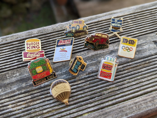 Various Vintage Advertising Pin Badges, Ford, Mars, M&Ms, Burger King