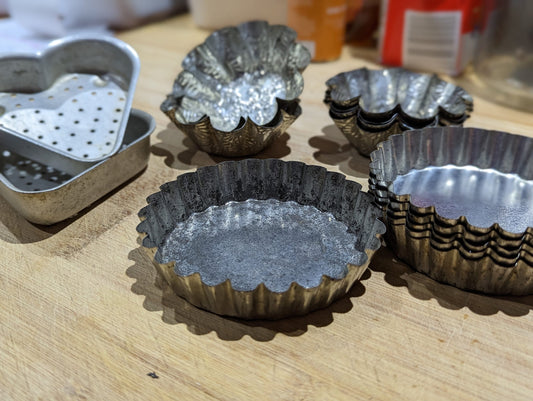 14 Vintage French Small Pastry Tin Mold, Fluted Baking, Muffin Form, Metal Tiny Cake Form, Cake Mold, Tart Molds, Kitchen decor